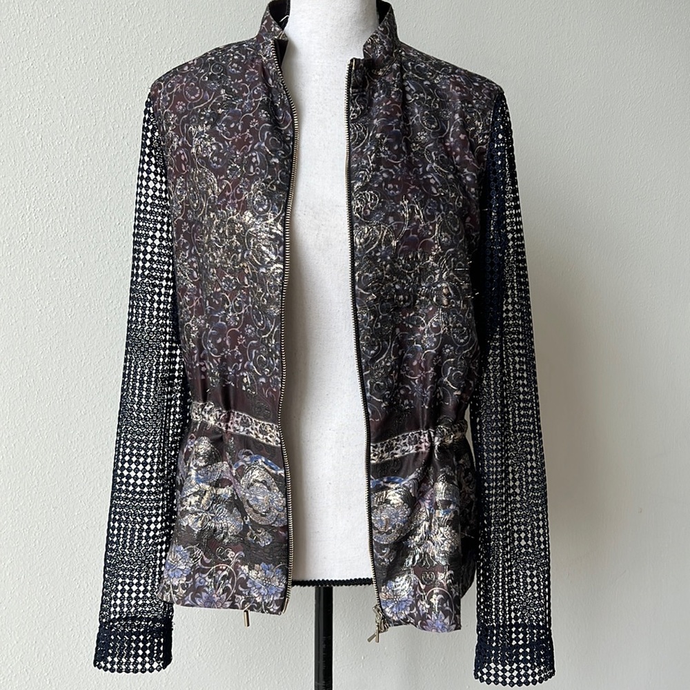 NWT Elie Tahari Eyelet Sleeve Metallic Weave Jacket